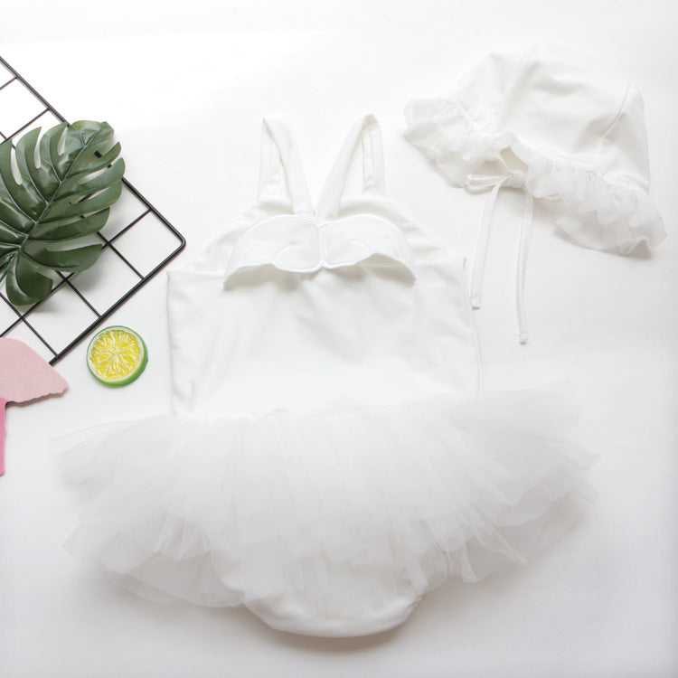 Baby Children Swimming Girls Swimsuit One-Piece Little Angel Wings Swimsuit Princess Girl Baby Skirt Tutu Skirt Lace