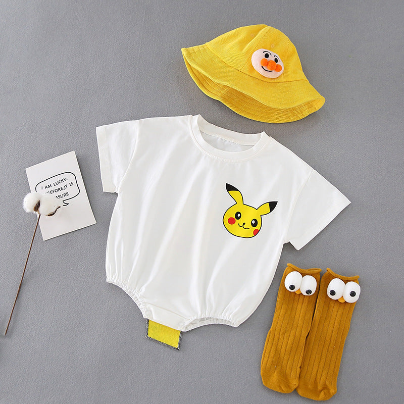 Korean Version Of Baby Romper Summer Short Sleeve Round Neck Cartoon Print One-Piece Romper Male And Female Baby Newborn T-Shirt