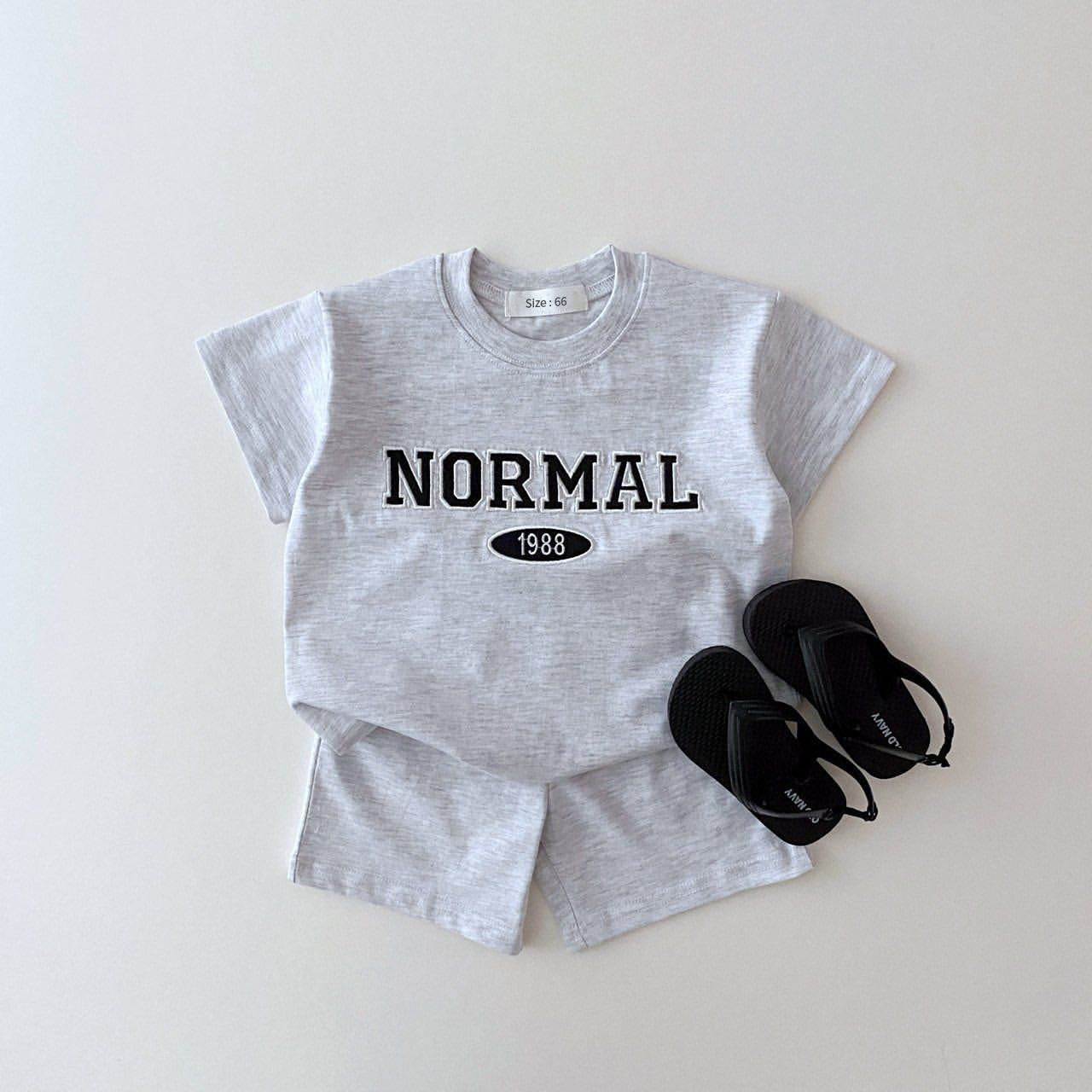 Korean Version Ins Children's Clothing Solid Color Cotton Casual Short-Sleeved Suit Baby Letter Embroidery T-Shirt Shorts