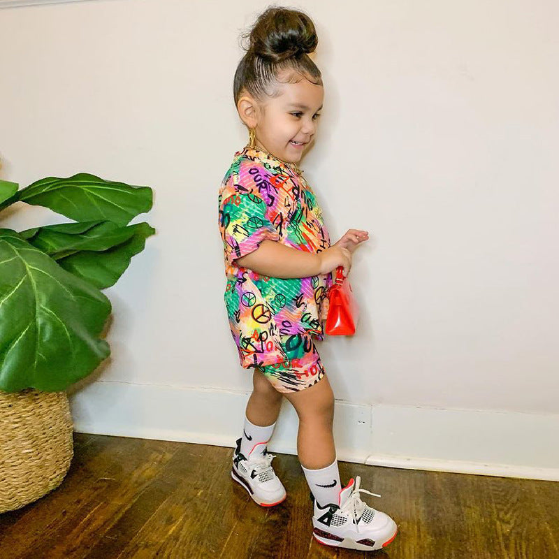 Children's Clothing Popular Girls Fashion Print Casual Loose Suits
