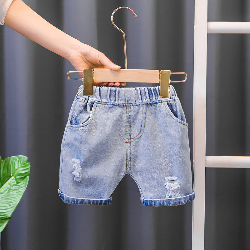 Children's Shorts Summer Boys And Girls Baby Denim Elastic Pocket Shorts Children's Shorts Summer Denim Shorts