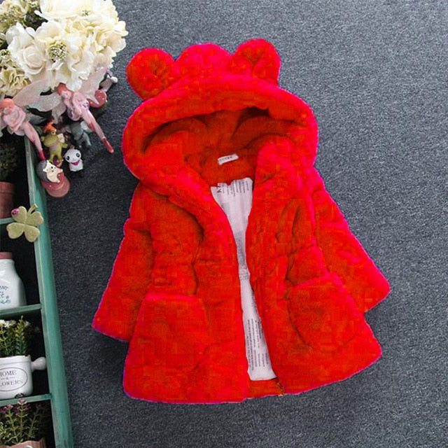 Winter Baby Girls Clothes Faux Fur Fleece Coat Pageant Warm Jacket Xmas Snowsuit 1-8Y Baby Hooded Jacket Outerwear