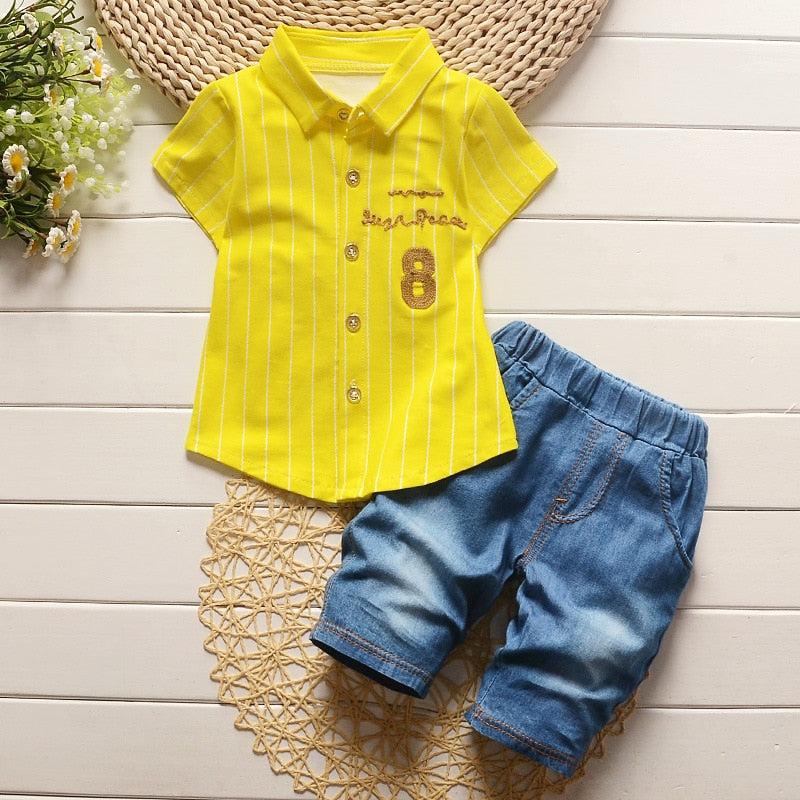 Summer Clothing Sets Stripe Letter 2pcs Girls Clothes Set Gentleman Tracksuit Set