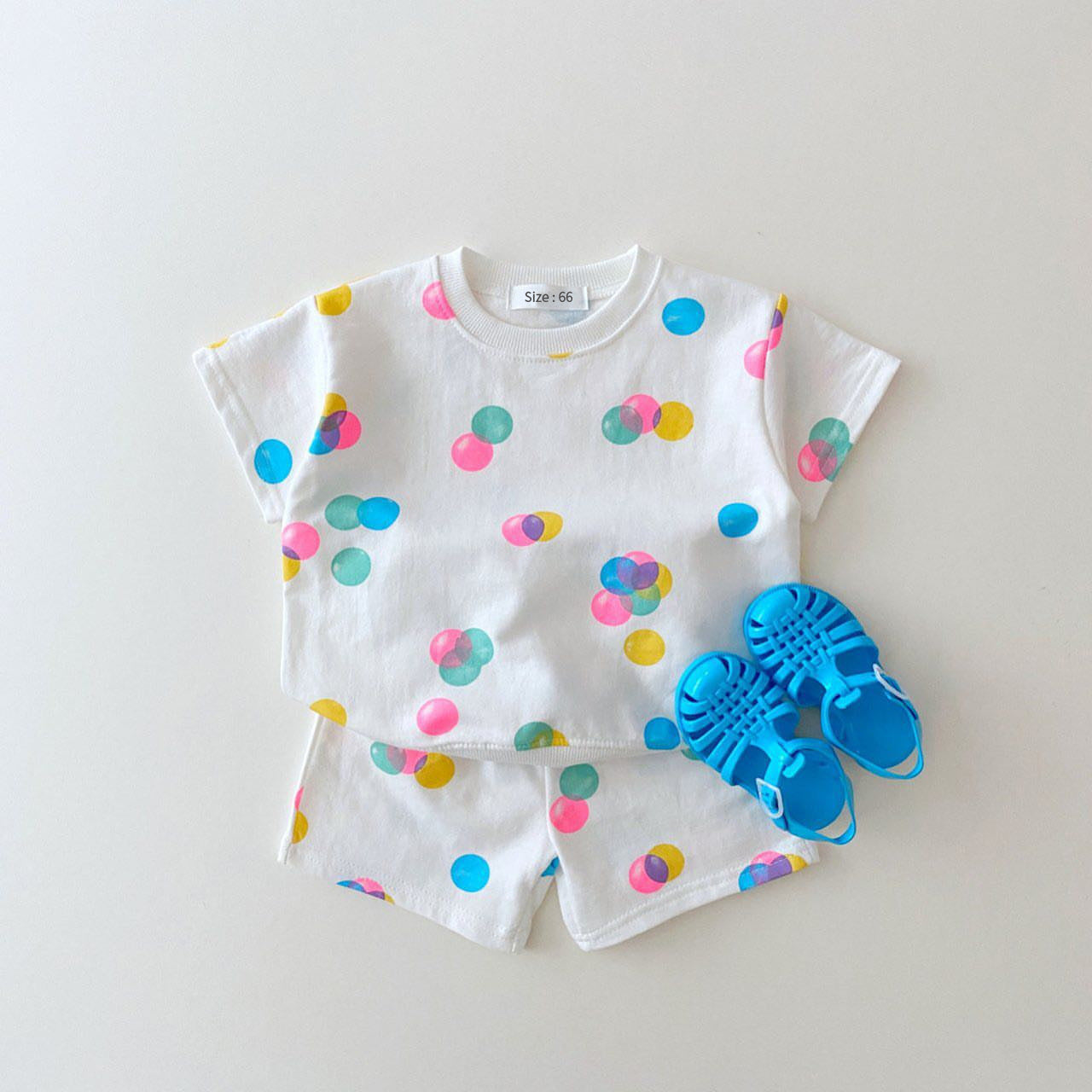 Korean Version Ins Children's Clothing Cotton Color Bubble Casual Short Sleeve Suit Baby T-Shirt Shorts Dress