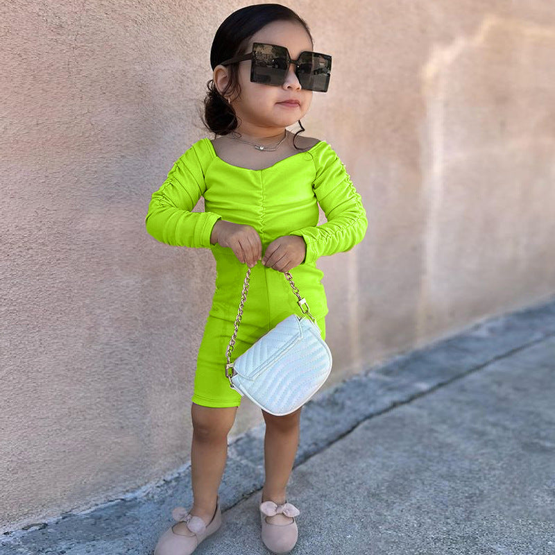 New Casual Children's Clothing Girls Fashion Pleated Strapless Solid Color Jumpsuit Girl