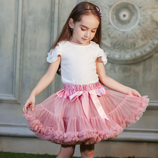 Buenos Ninos Girls Fluffy 2-18 Years Chiffon Pettiskirt Solid Colors tutu skirts girl Dance Skirt Christmas Tulle Petticoat