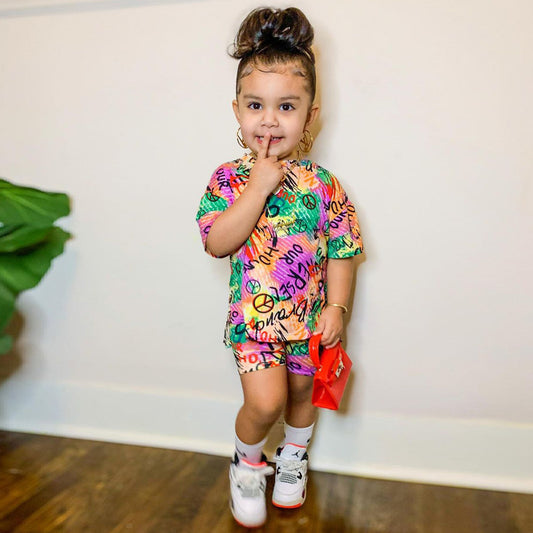 Children's Clothing Popular Girls Fashion Print Casual Loose Suits