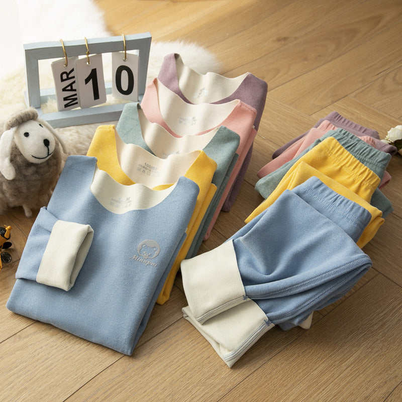 Seamless Children Thermal Underwear Set A-Type German Velvet Ab Surface Double-Sided Brushed Long Johns New Style