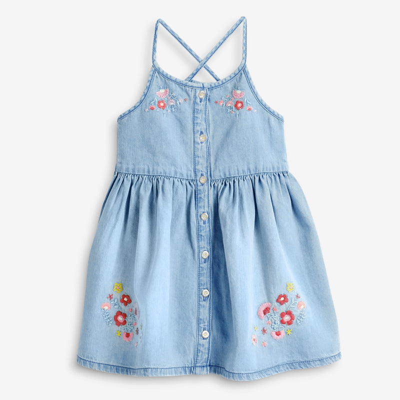 Children's Skirt Summer New Children's Clothing Girls' Dress Denim Suspender  Dress
