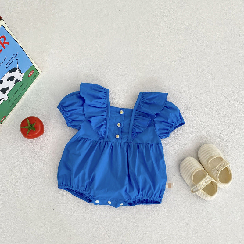 Girls' Triangle Rompers Summer Korean Version Ins Western-Style Blue Bag Fart Clothes Baby Jumpsuit 0-2 Years Old