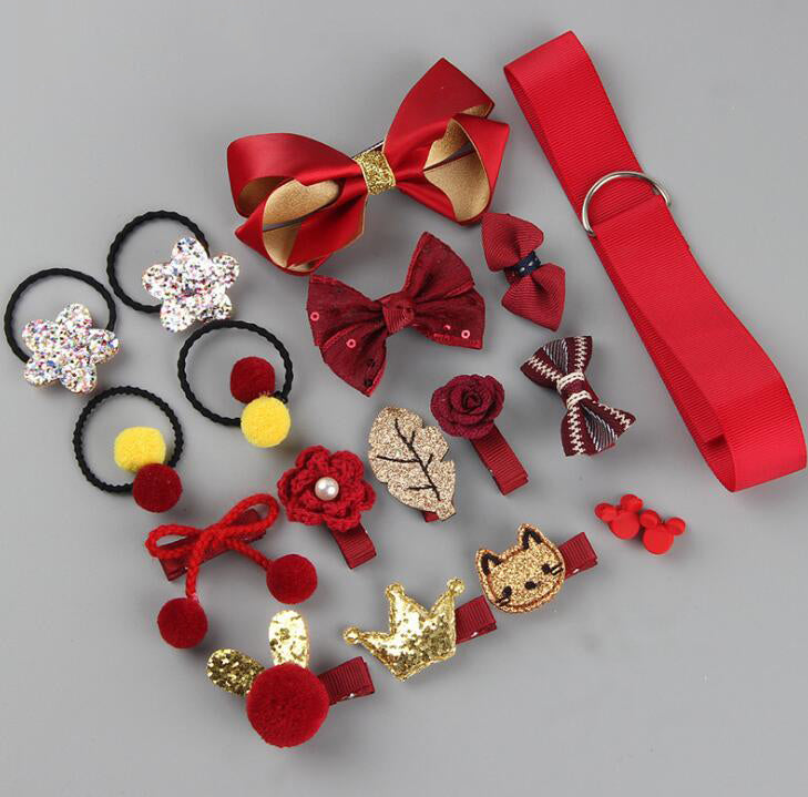 18 Pcs/Box Children Cute Hair Accessories Set Baby Fabric Bow Flower Hairpins Barrette s Hair clips Girls Headdress Gift