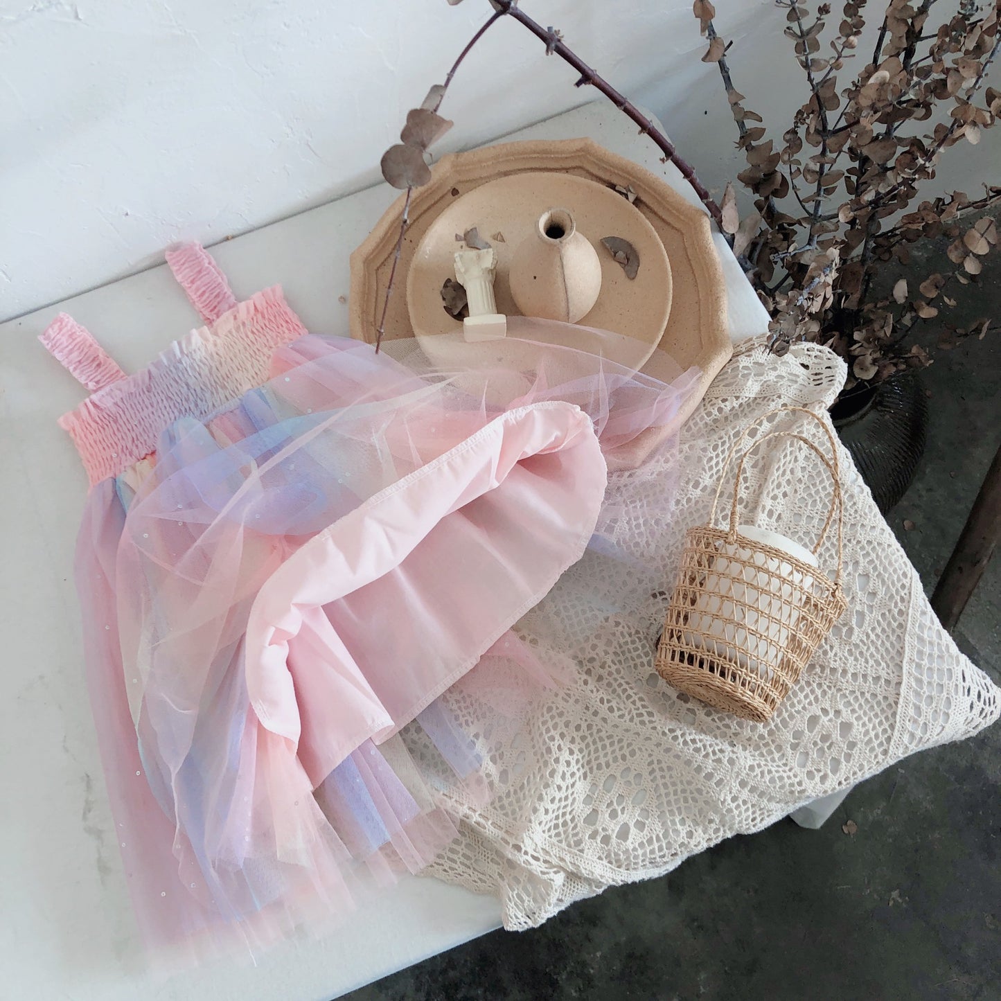 Girls Korean Style Skirt Rainbow Mesh Suspender Skirt Children's Princess Dress Summer Dress