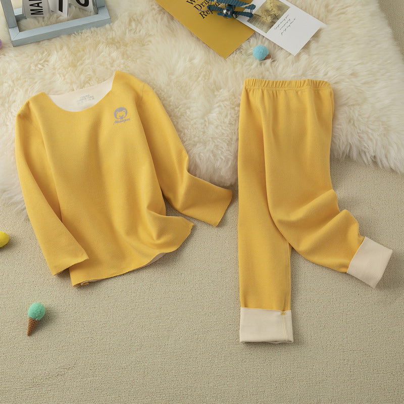 Seamless Children Thermal Underwear Set A-Type German Velvet Ab Surface Double-Sided Brushed Long Johns New Style