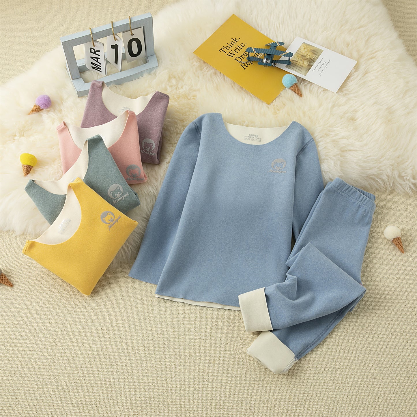 Seamless Children Thermal Underwear Set A-Type German Velvet Ab Surface Double-Sided Brushed Long Johns New Style