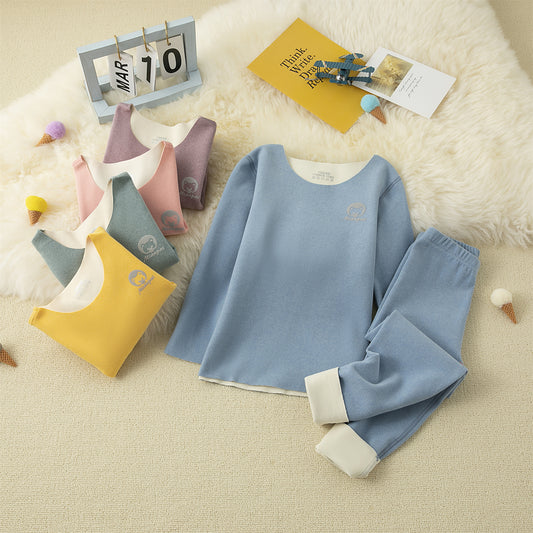Seamless Children Thermal Underwear Set A-Type German Velvet Ab Surface Double-Sided Brushed Long Johns New Style