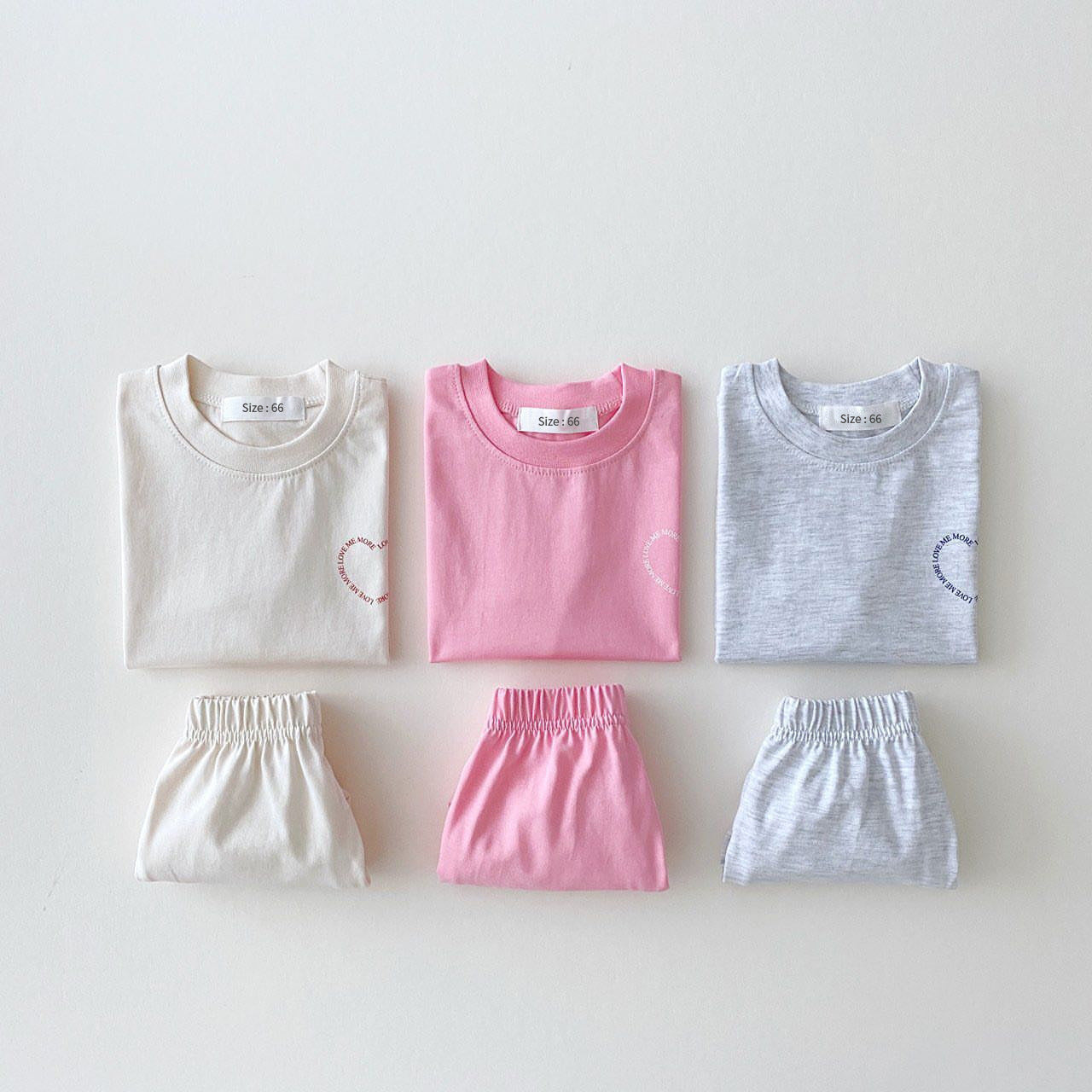 Korean Version Ins Boys And Girls Heart-Shaped Printing Summer Thin Cotton Suit Two-Piece Baby Loose Suit Trend
