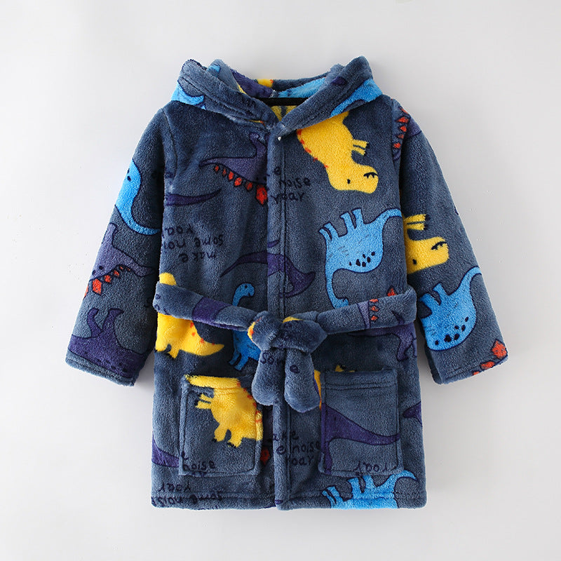 New Children's Clothing Home Clothes Male And Female Baby Bathrobe Cartoon Flannel Hooded Children's Nightgown