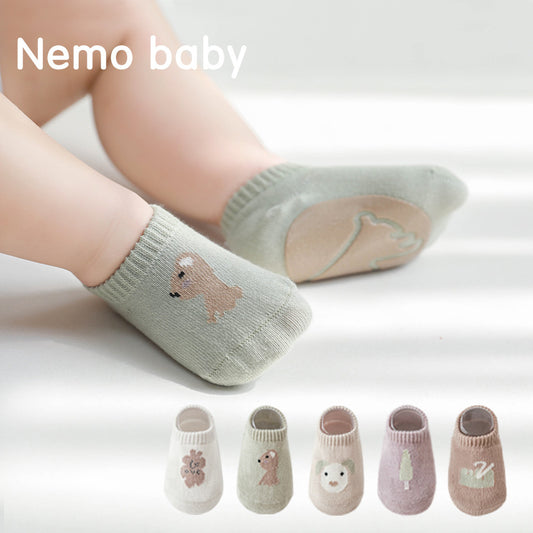 Spring And Summer New Baby Floor Socks Combed Cotton Non-Slip Indoor Cool Children Toddler Socks Cartoon Short Boat Socks