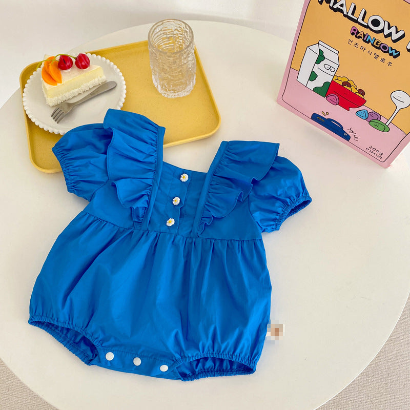 Girls' Triangle Rompers Summer Korean Version Ins Western-Style Blue Bag Fart Clothes Baby Jumpsuit 0-2 Years Old