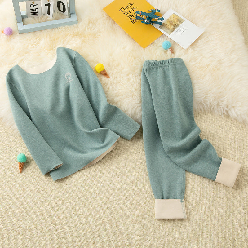 Seamless Children Thermal Underwear Set A-Type German Velvet Ab Surface Double-Sided Brushed Long Johns New Style