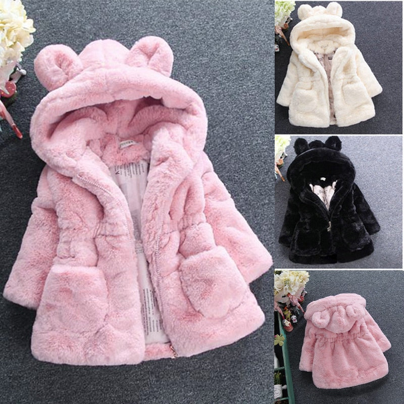 Winter Baby Girls Clothes Faux Fur Fleece Coat Pageant Warm Jacket Xmas Snowsuit 1-8Y Baby Hooded Jacket Outerwear