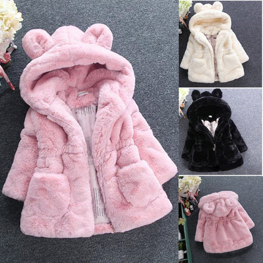 Winter Baby Girls Clothes Faux Fur Fleece Coat Pageant Warm Jacket Xmas Snowsuit 1-8Y Baby Hooded Jacket Outerwear