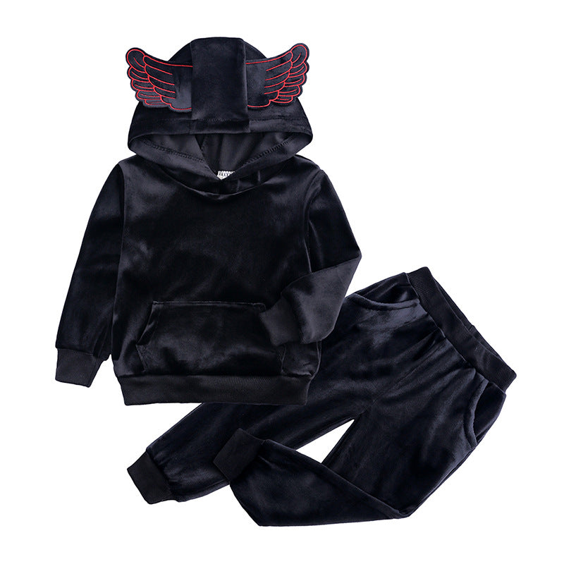 Children's Clothing Sports And Leisure Gold Velvet Two-Piece Children's Clothes Christmas Ears Wings Ears