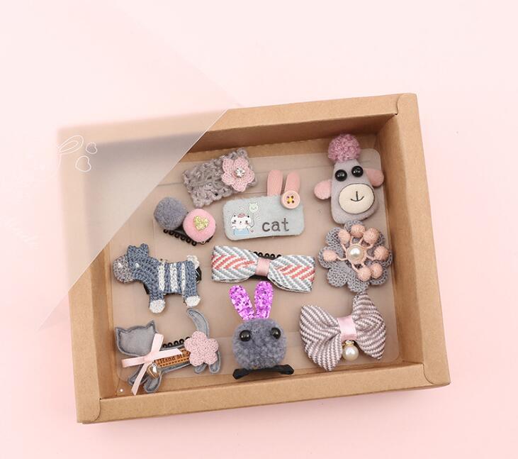 10pcs Headwear Gift Box Children Accessories Ribbon Bow Hair clip Hairpins Girls Princess Headdress Crown Cute Animal Hair Grip