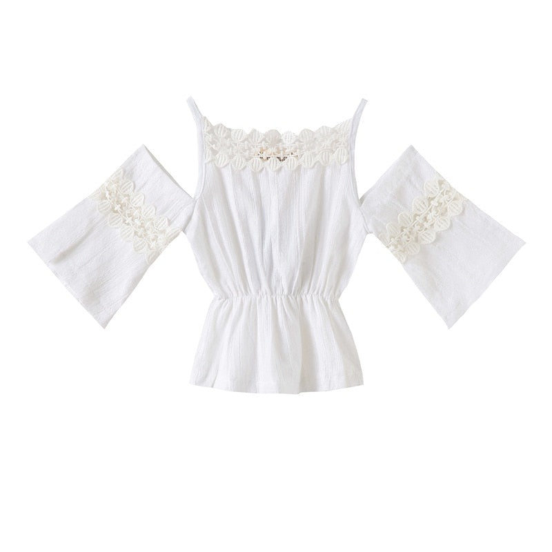 Girls Set Europe And America Rose sling Lace Shirt Jeans Children's Suit Wear Printed Jeans