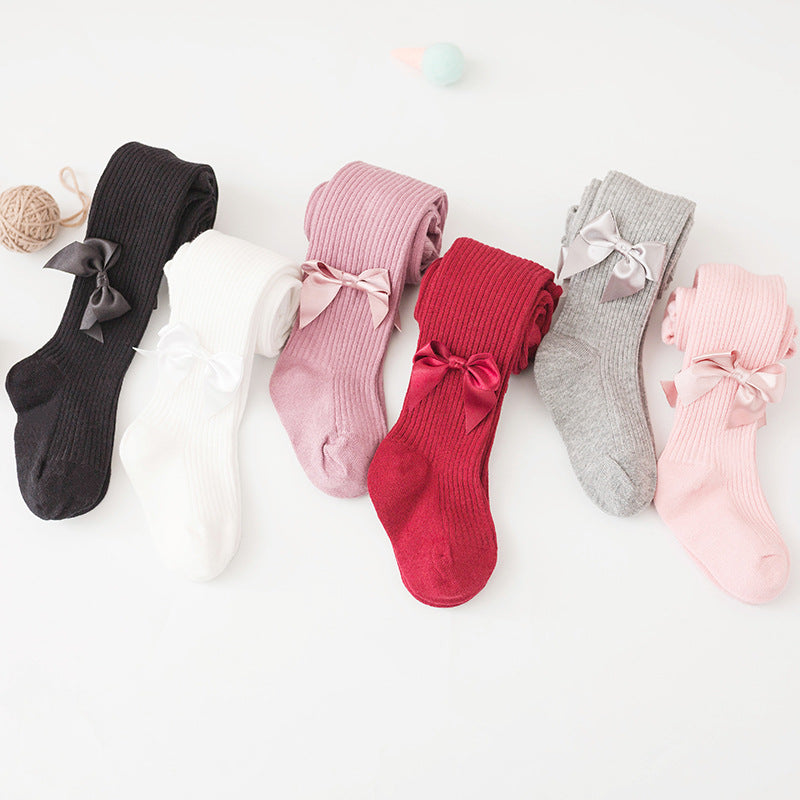 Spring And Autumn New Children's Pantyhose Bow Cotton White Baby Socks Medium Thick Foreign Girl Leggings