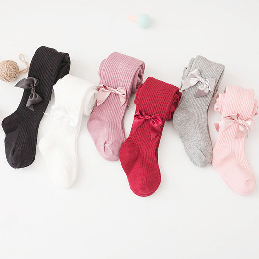 Spring And Autumn New Children's Pantyhose Bow Cotton White Baby Socks Medium Thick Foreign Girl Leggings