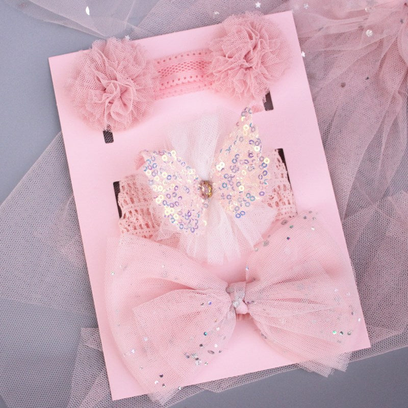 New Baby Hairband Korean Style Bow Flower Children's Hair Accessories Headband Guard Fontanelle Crown Jewelry Set Gift Box