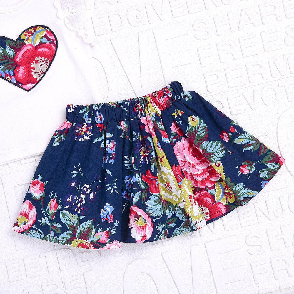 Baby Girl Clothes Floral Print Lace Tops+Print Skirt +Bow HeadbandsClothes Outfits Set
