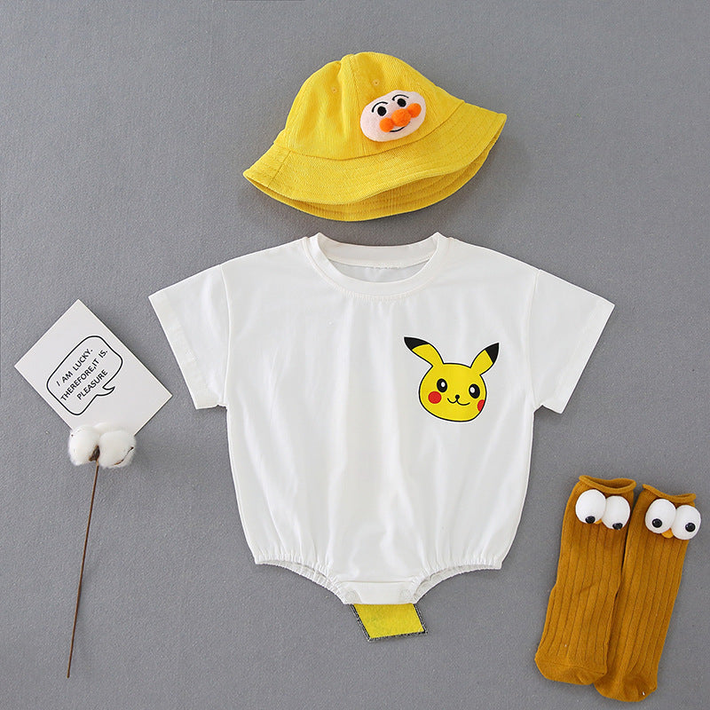 Korean Version Of Baby Romper Summer Short Sleeve Round Neck Cartoon Print One-Piece Romper Male And Female Baby Newborn T-Shirt