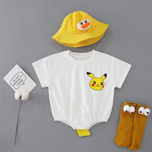 Korean Version Of Baby Romper Summer Short Sleeve Round Neck Cartoon Print One-Piece Romper Male And Female Baby Newborn T-Shirt