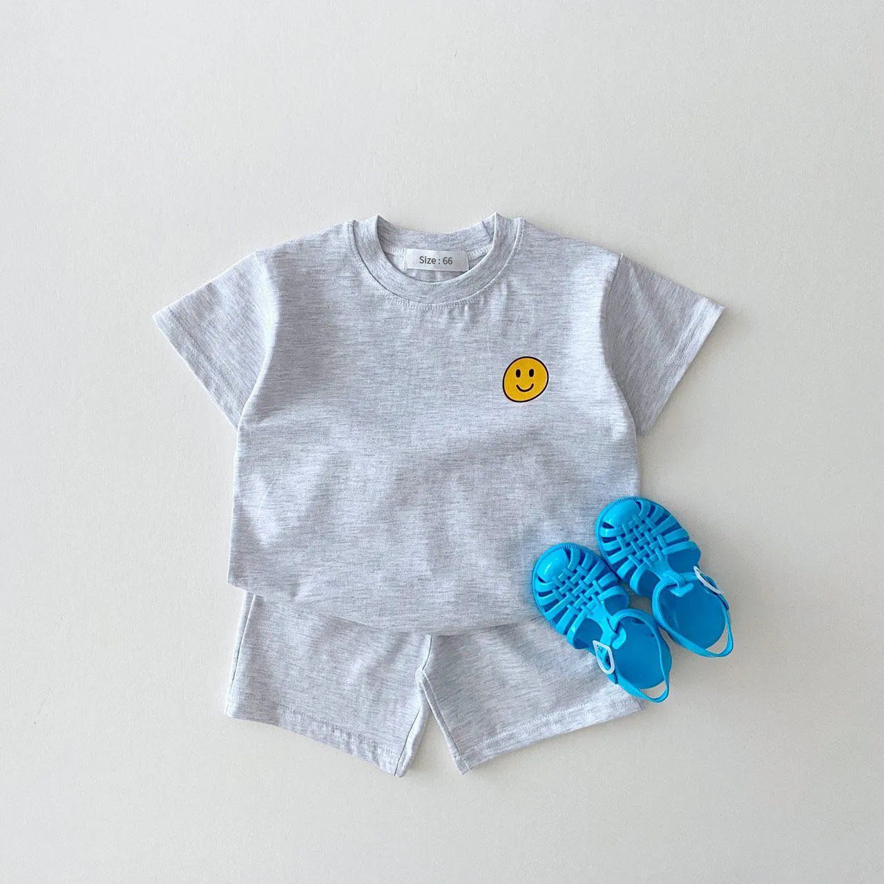 Children's Clothing Candy Color Cotton Casual Short Sleeve Suit Baby Smiley Letter T-Shirt Shorts