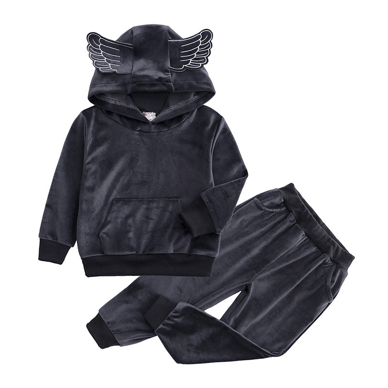 Children's Clothing Sports And Leisure Gold Velvet Two-Piece Children's Clothes Christmas Ears Wings Ears