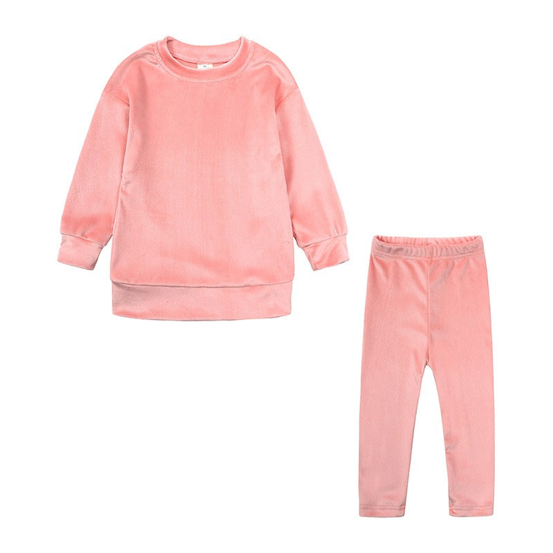 Children's Clothes Autumn And Winter New Suit Girl Baby Clothes Children's Casual Gold Velvet Two-Piece Set