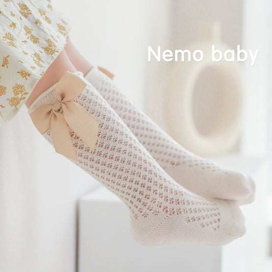 Children's Socks Combed Cotton Girl Baby Bow Princess Socks Hollow Mesh Dance Socks