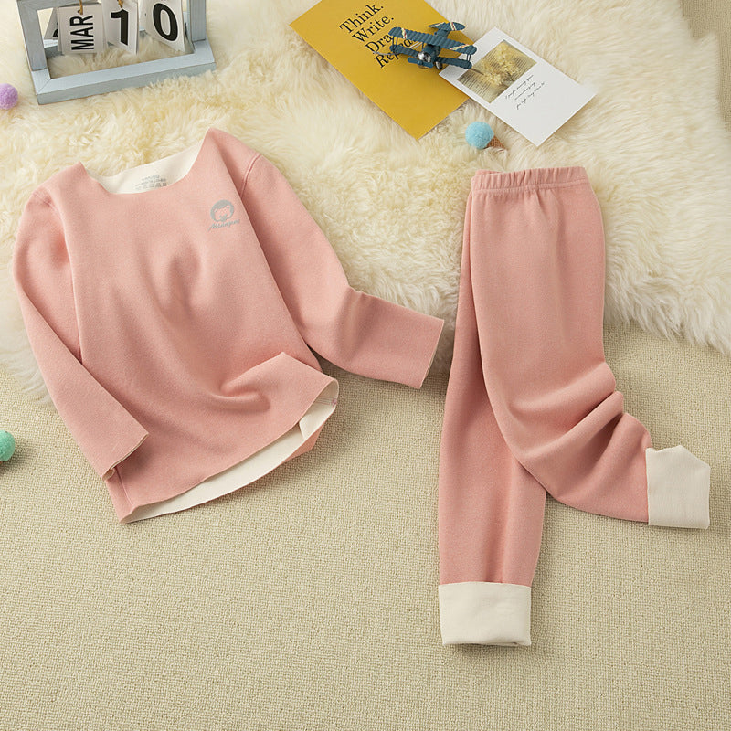 Seamless Children Thermal Underwear Set A-Type German Velvet Ab Surface Double-Sided Brushed Long Johns New Style