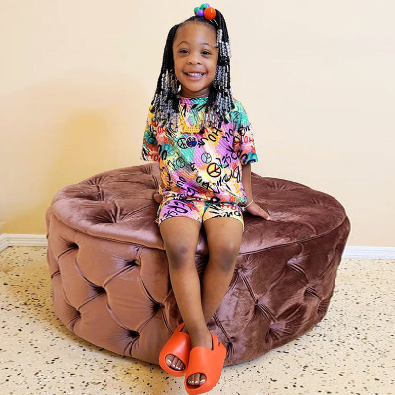 Children's Clothing Popular Girls Fashion Print Casual Loose Suits