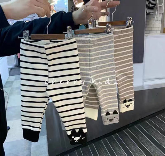 Children's clothing boys and girls cute bear striped leggings spring and autumn models are easy to wear elastic pants