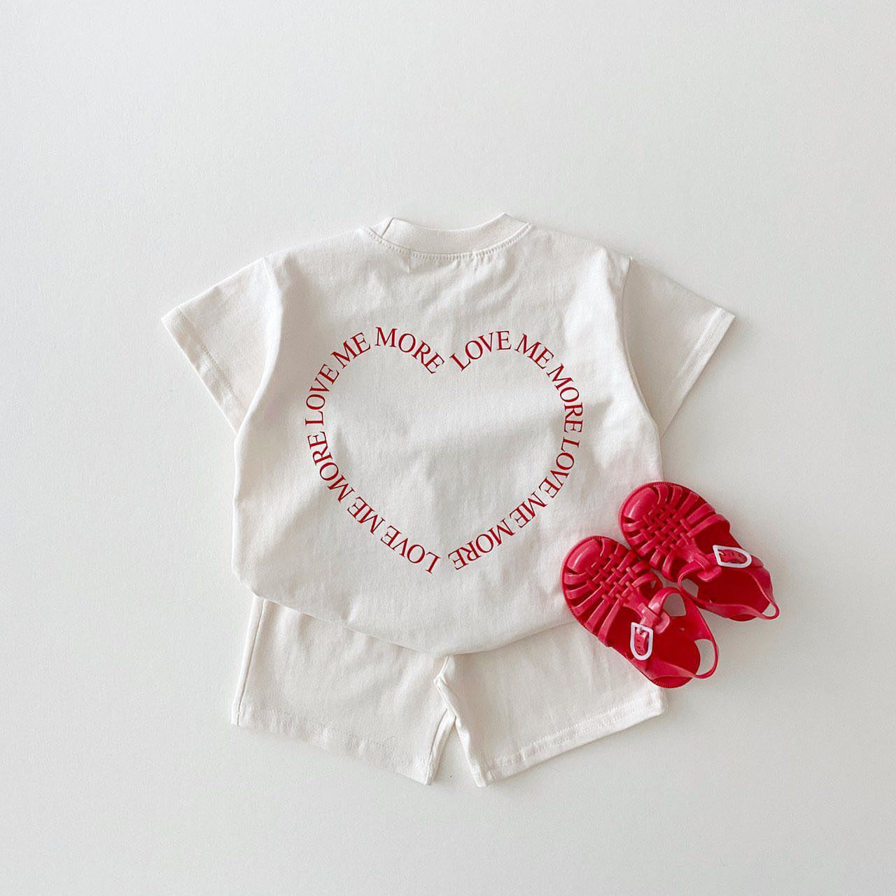 Korean Version Ins Boys And Girls Heart-Shaped Printing Summer Thin Cotton Suit Two-Piece Baby Loose Suit Trend