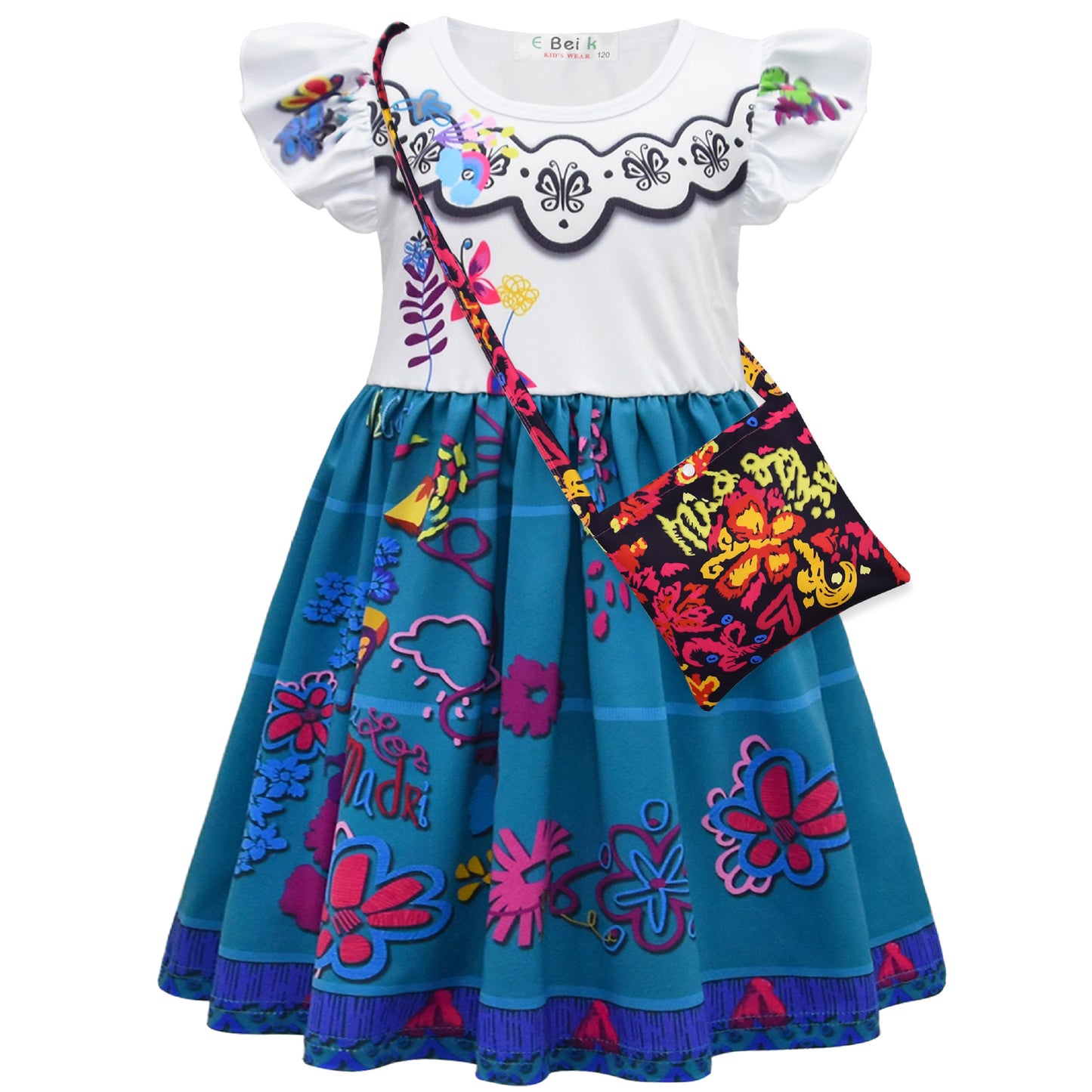 Enchanted House Encanto Mirabel Children's Dress Girls' Sleeve Dress With Bag