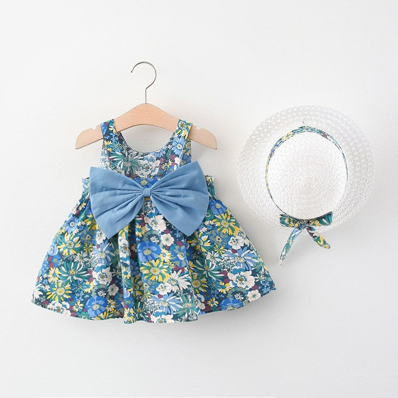 Children's Skirts  Chest Bow Dresses Pastoral Princess Skirts Send Hats Baby Beach Skirts