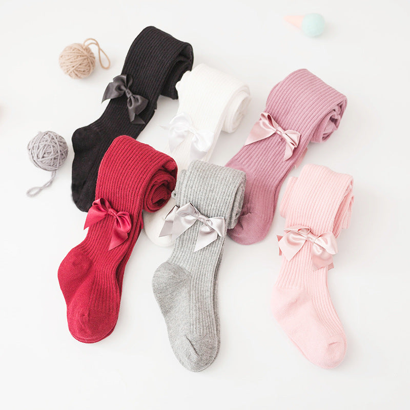 Spring And Autumn New Children's Pantyhose Bow Cotton White Baby Socks Medium Thick Foreign Girl Leggings
