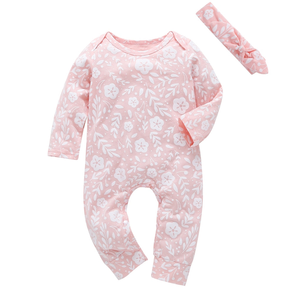 2021 Autumn Style Baby Girls Rompers Long Sleeve One Piece Romper Headband 2pcs Christmas Baby Clothes Jumpsuit Outfits