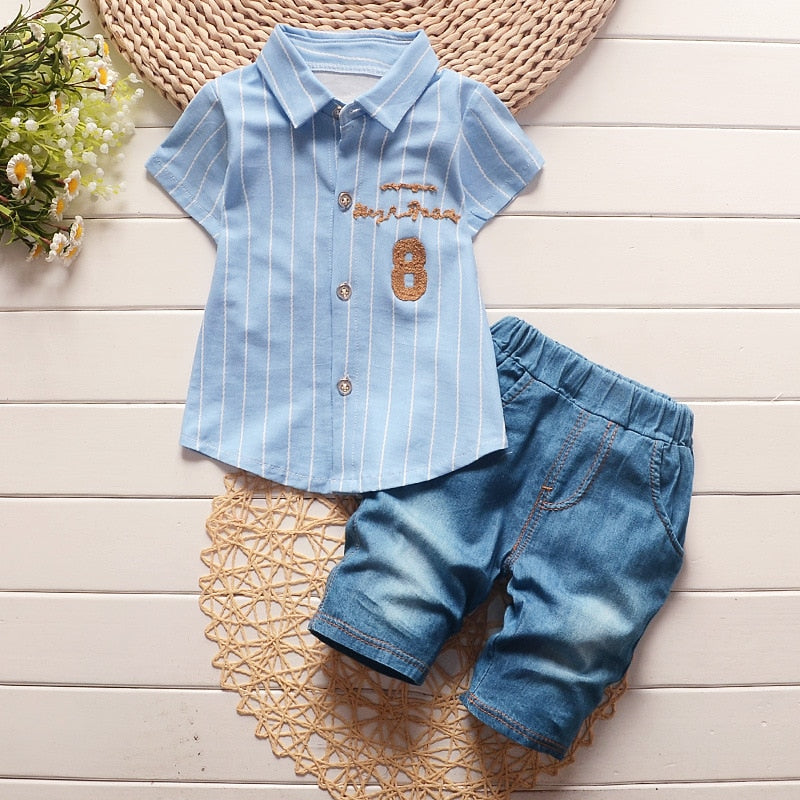 Summer Clothing Sets Stripe Letter 2pcs Girls Clothes Set Gentleman Tracksuit Set