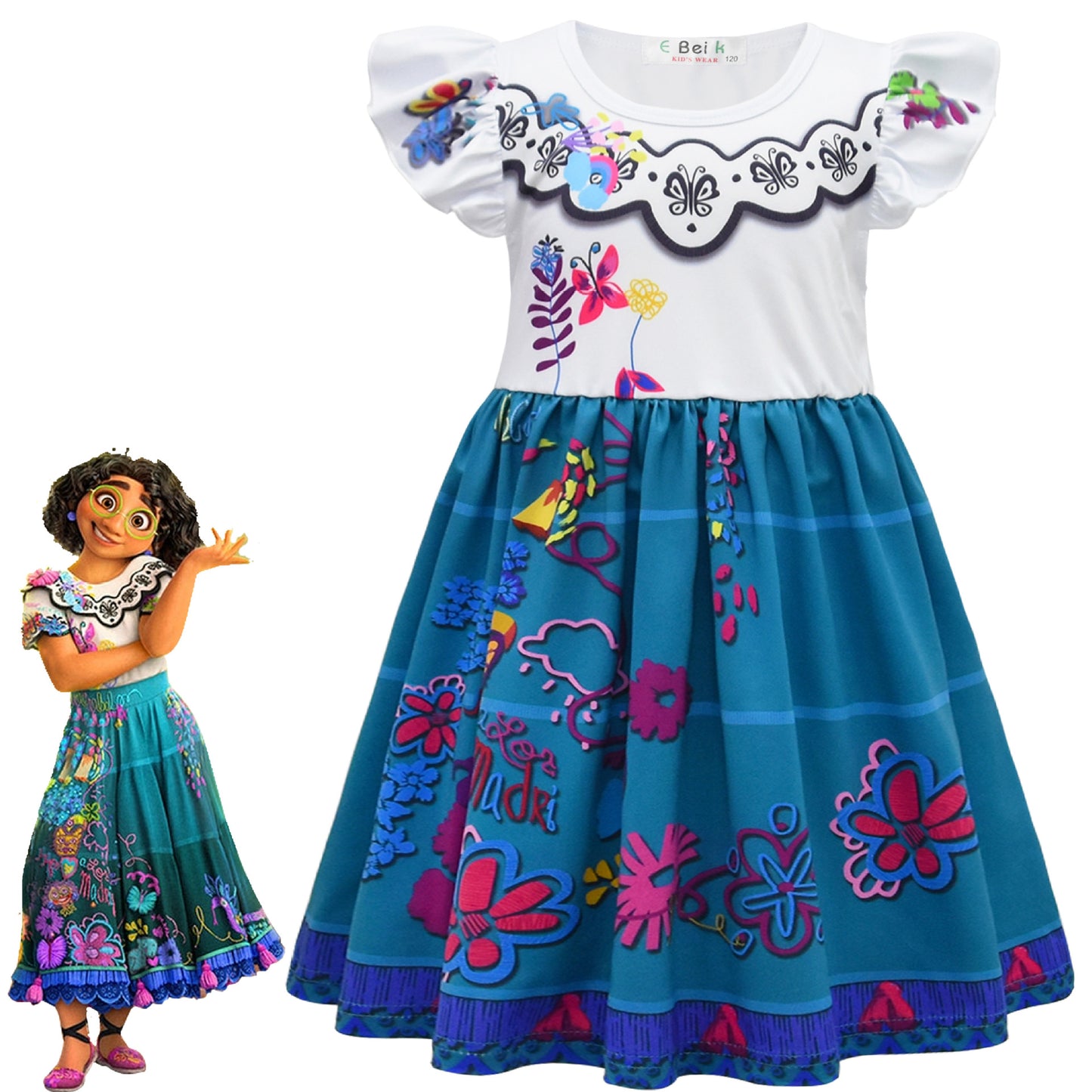 Enchanted House Encanto Mirabel Children's Dress Girls' Sleeve Dress With Bag