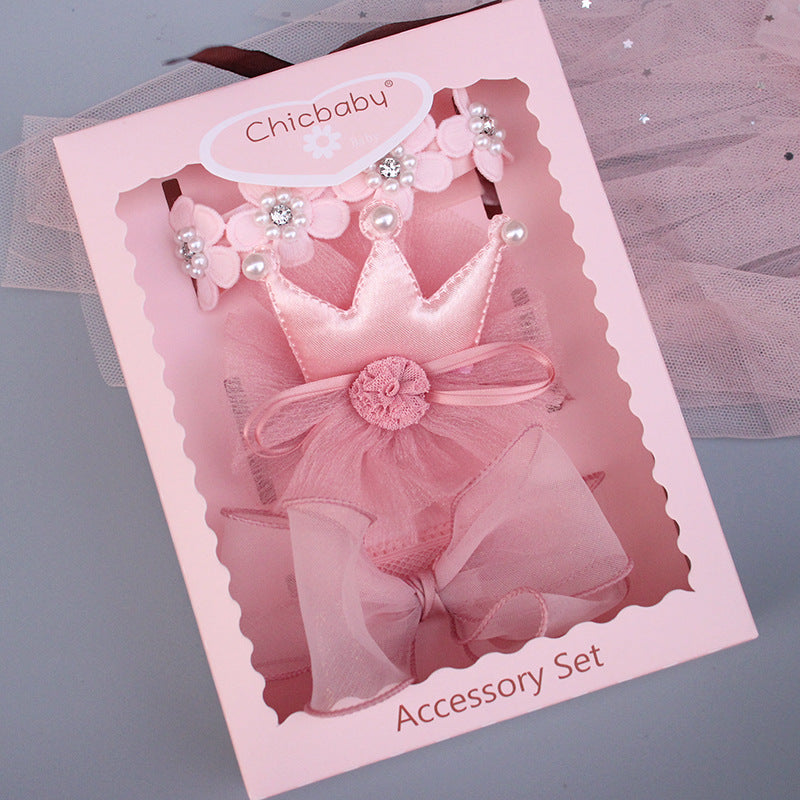 New Baby Hairband Korean Style Bow Flower Children's Hair Accessories Headband Guard Fontanelle Crown Jewelry Set Gift Box